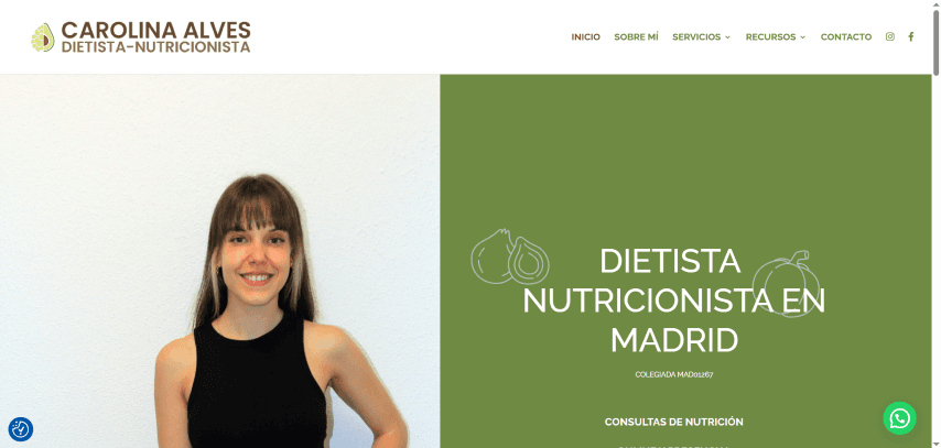 Vista completa del proyecto Nutricionista — Carolina Alves